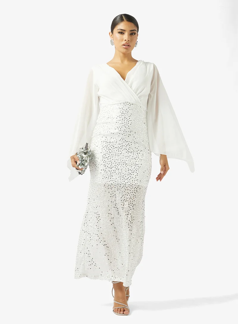 Khizana  Shimmer Dress With Flutter Sleeves for Women | Best Price UAE